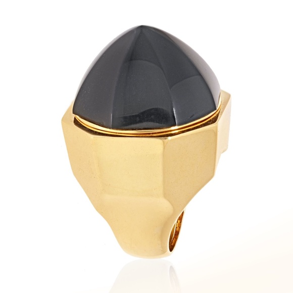 David Webb Platinum & 18K Yellow Gold Black Onyx Dome Ring - Picture 4 of 5
